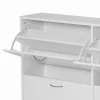 Meuble à chaussures grande taille dim. 120L x 24l x 81H cm 4 portes abattantes double niveau blanc