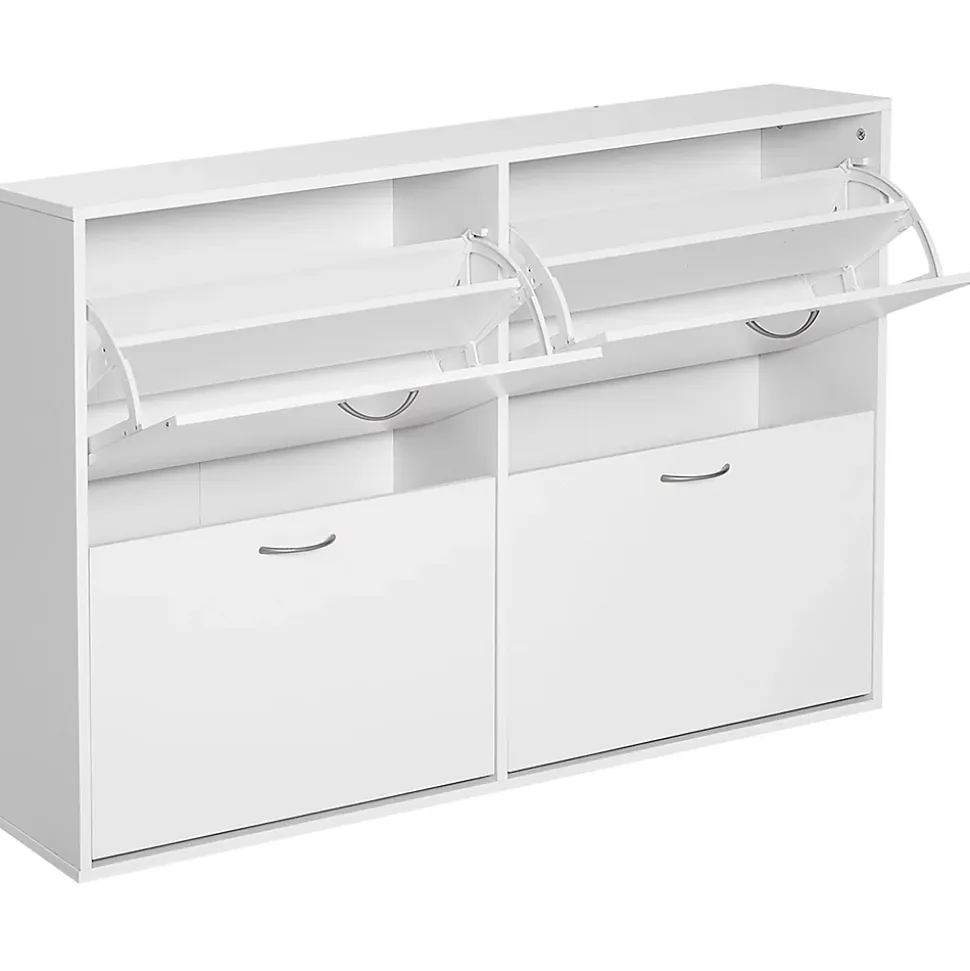 Meuble à chaussures grande taille dim. 120L x 24l x 81H cm 4 portes abattantes double niveau blanc