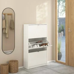 Meuble à chaussures Irina, Meuble à chaussures, Armoire d'entrée polyvalente, Rangement pour chaussures, 70x24 h124 cm, Blanc