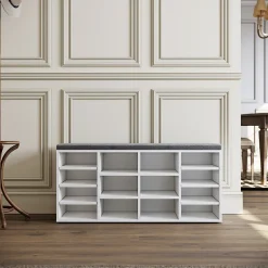 Meuble à chaussures L103.5 x 48 x 30cm SIRHONA , armoire de rangement avec 14 compartiments, avec coussin