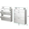 Meuble à chaussures LED - Mélamine brillant - Blanc et Sonoma - 2 portes 1 tiroir - 89x24x105 cm
