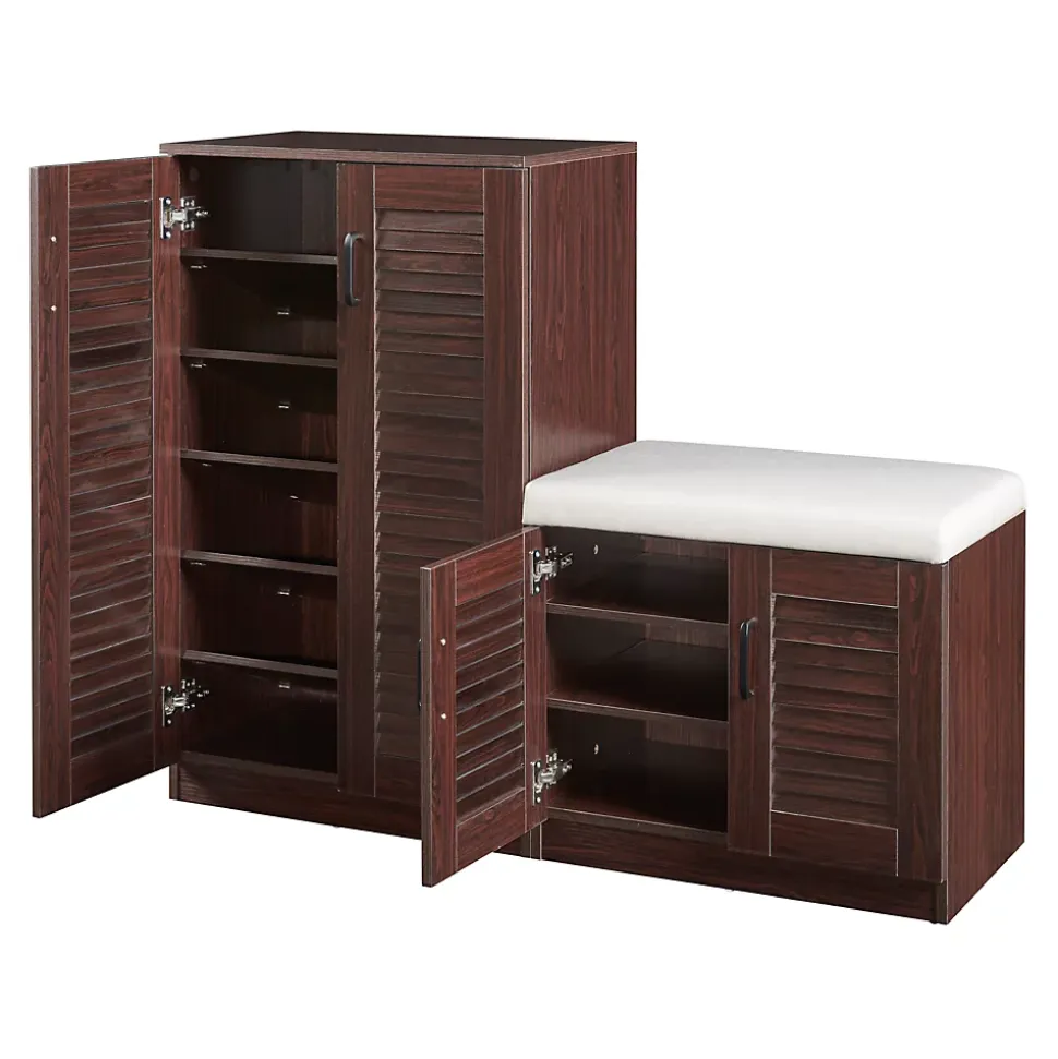 Meuble à chaussures Loeten avec banquette 97 x 120 x 36 cm effet wengé en.casa