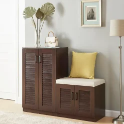 Meuble à chaussures Loeten avec banquette 97 x 120 x 36 cm effet wengé en.casa