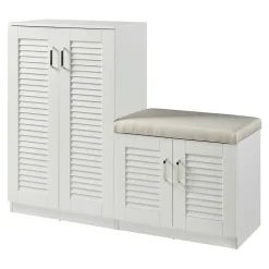 Meuble à chaussures Loeten avec banquette 97 x 120 x 36 cm blanc en.casa