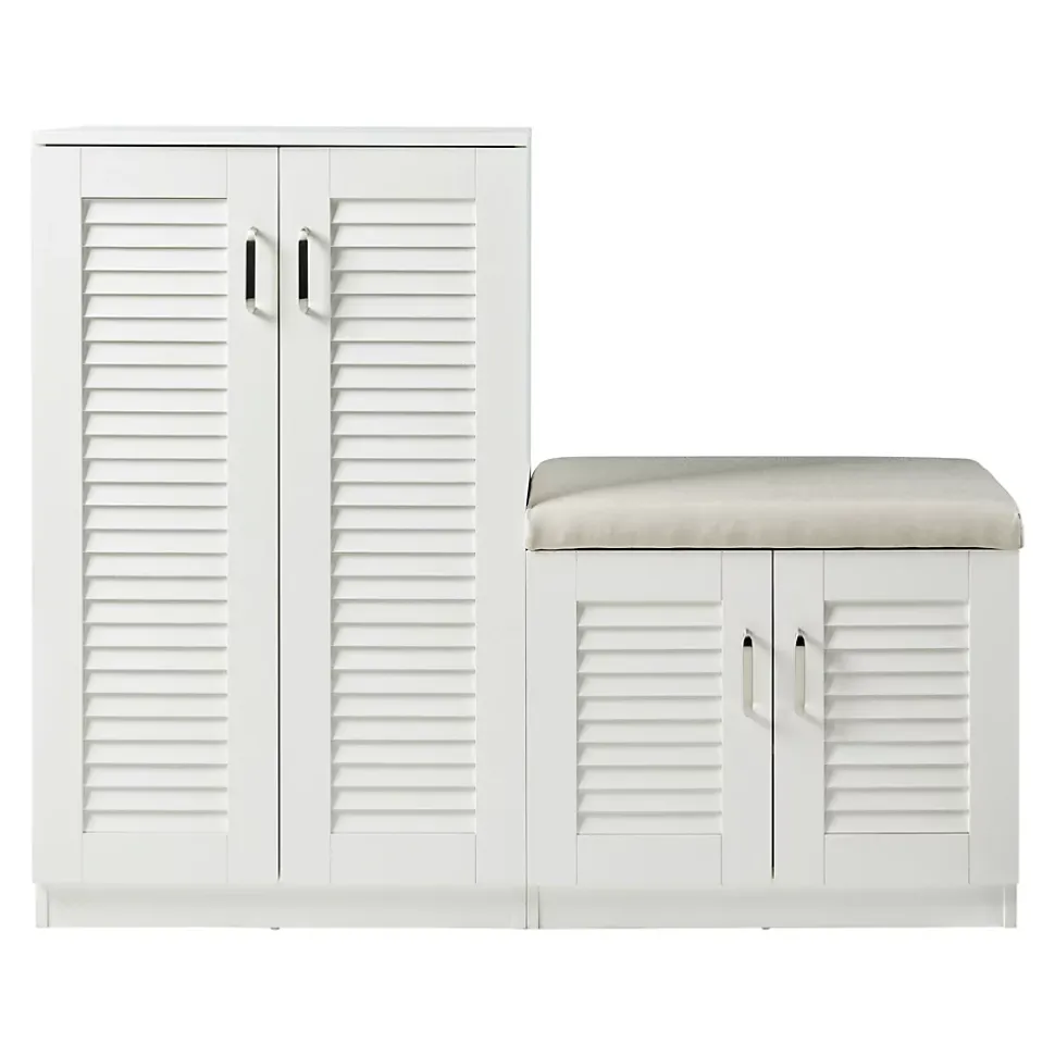 Meuble à chaussures Loeten avec banquette 97 x 120 x 36 cm blanc en.casa