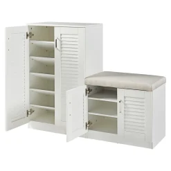 Meuble à chaussures Loeten avec banquette 97 x 120 x 36 cm blanc en.casa