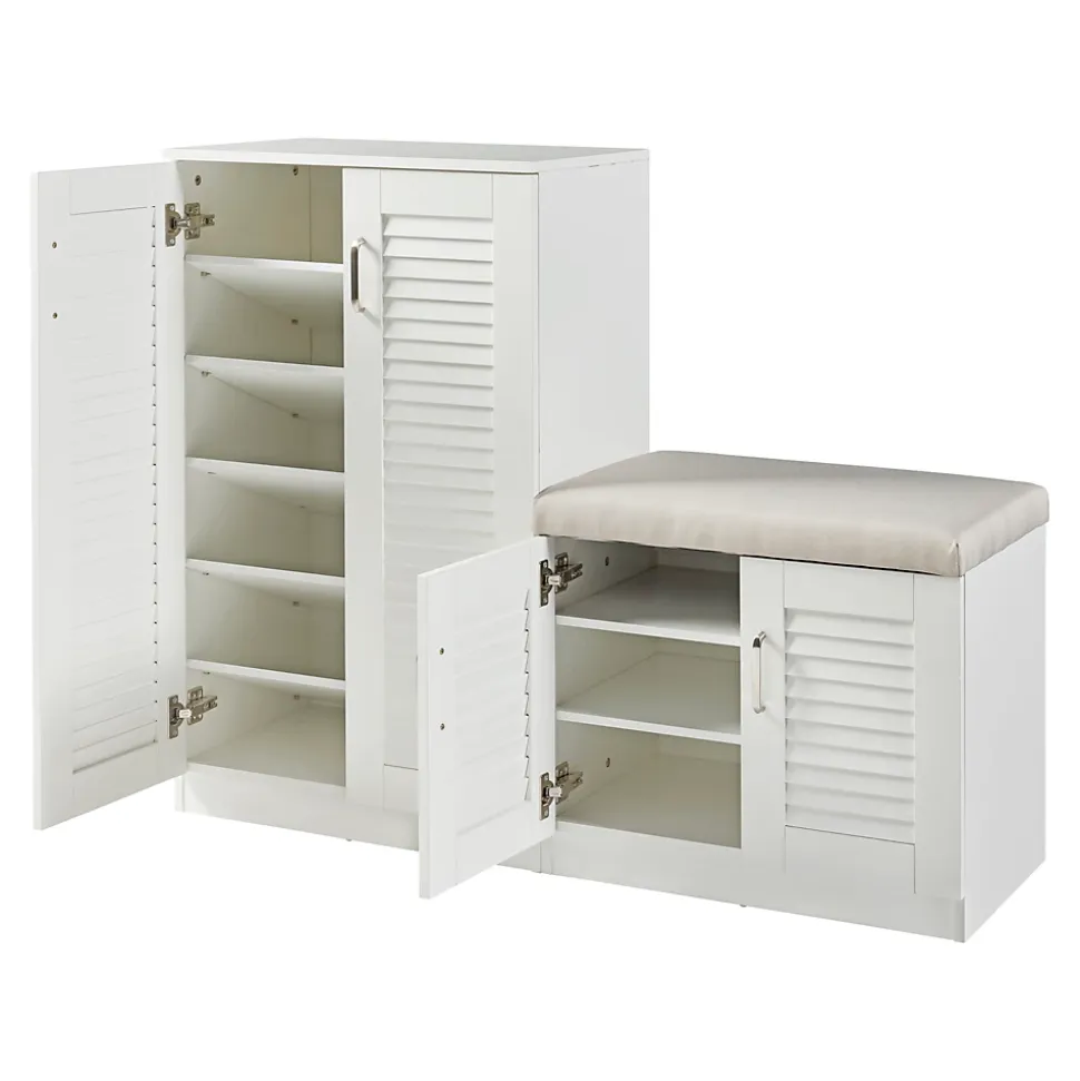 Meuble à chaussures Loeten avec banquette 97 x 120 x 36 cm blanc en.casa