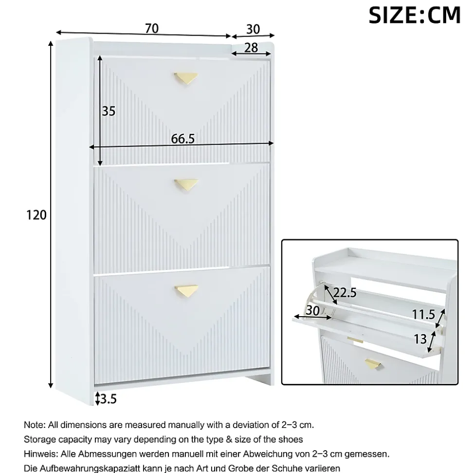 Meuble à Chaussures Lot de 2 - Meuble d'Entrée avec 6 Abattants et Étagères Réglables - en MDF - Blanc
