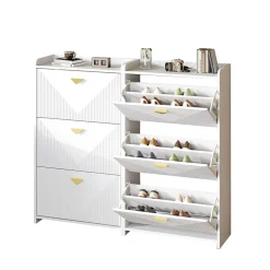 Meuble à Chaussures Lot de 2 - Meuble d'Entrée avec 6 Abattants et Étagères Réglables - en MDF - Blanc