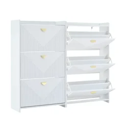 Meuble à Chaussures Lot de 2 - Meuble d'Entrée avec 6 Abattants et Étagères Réglables - en MDF - Blanc