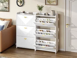 Meuble à Chaussures Lot de 2 - Meuble d'Entrée avec 6 Abattants et Étagères Réglables - en MDF - Blanc