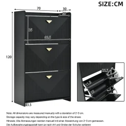 Meuble à Chaussures Lot de 2 - Meuble d'Entrée avec 6 Abattants et Étagères Réglables - en MDF - Noir
