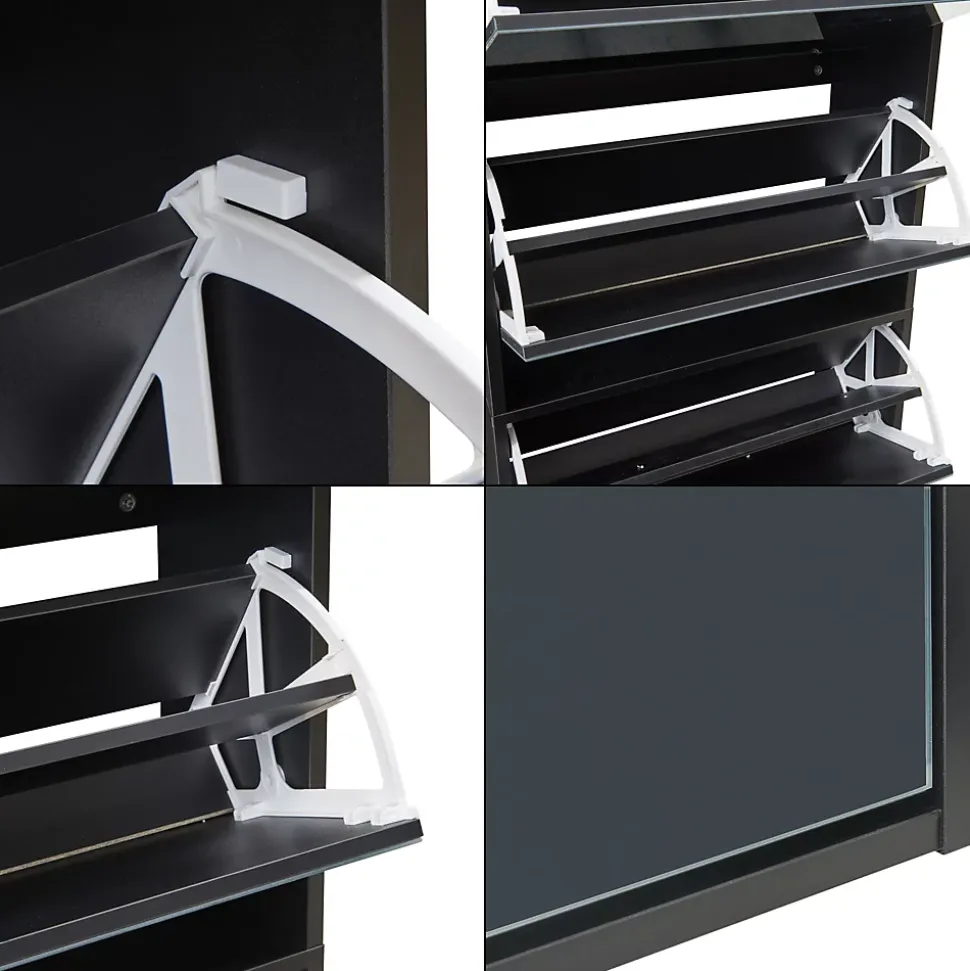 Meuble à chaussures Lund à 5 abattants avec miroir noir en.casa