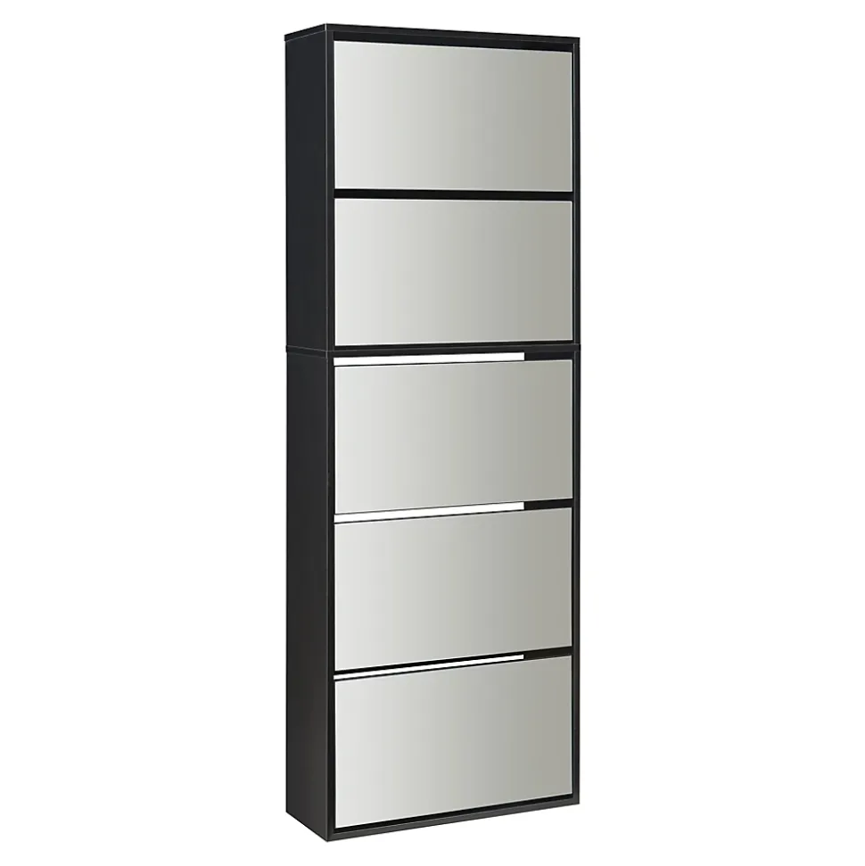 Meuble à chaussures Lund à 5 abattants avec miroir noir en.casa