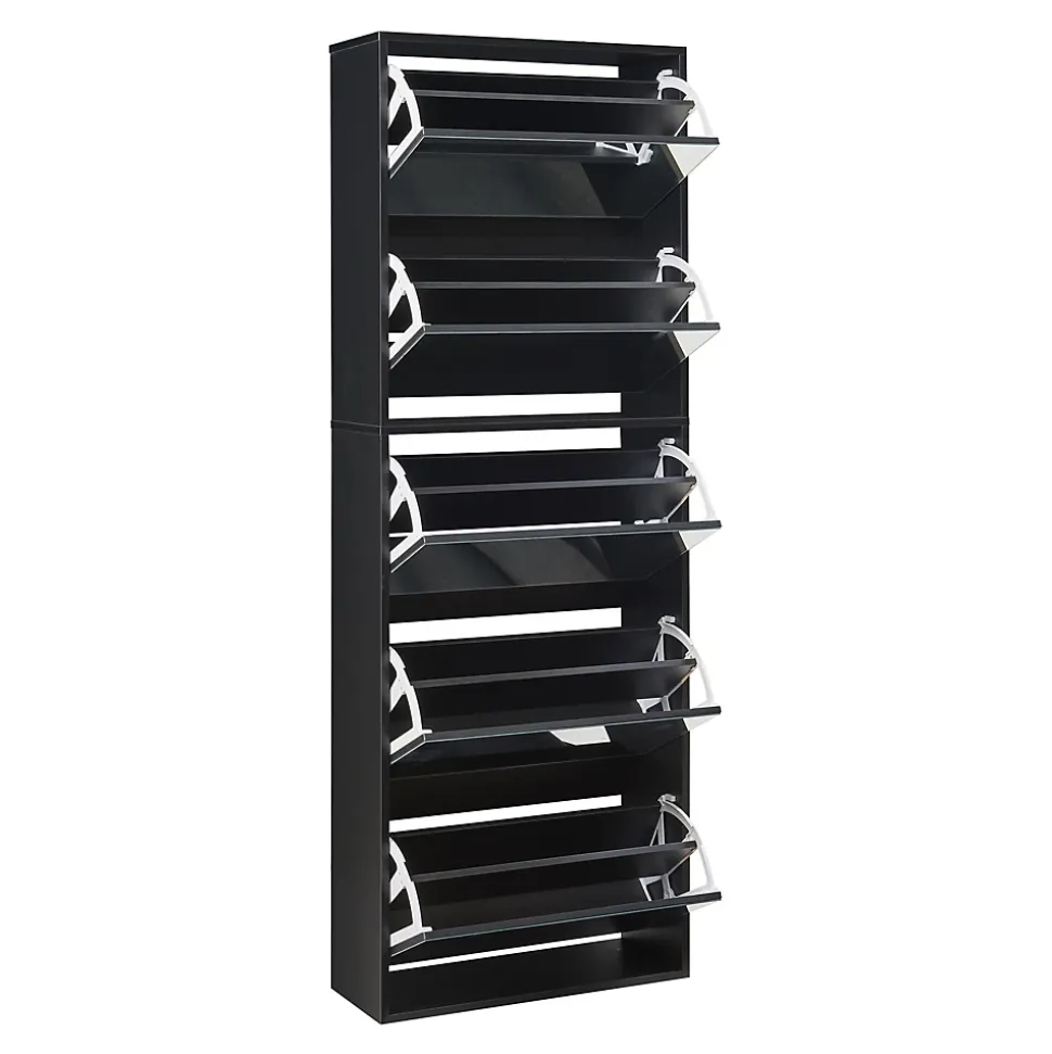 Meuble à chaussures Lund à 5 abattants avec miroir noir en.casa