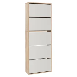 Meuble à chaussures Lund à 5 abattants avec miroir effet chêne Sonoma en.casa