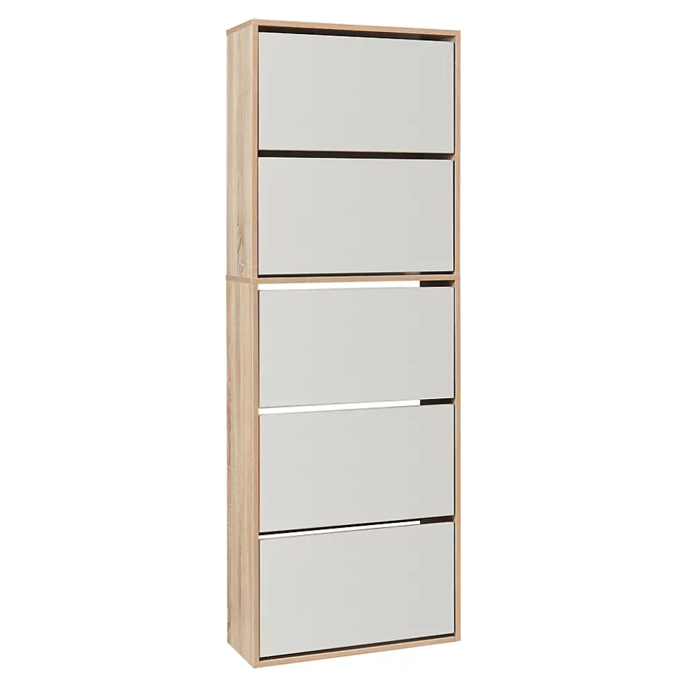 Meuble à chaussures Lund à 5 abattants avec miroir effet chêne Sonoma en.casa