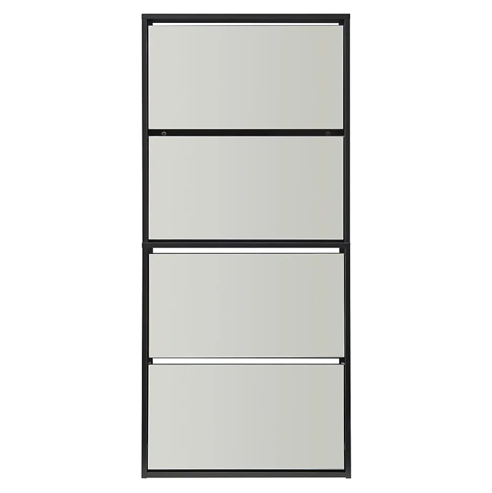 Meuble à chaussures Lund à 4 abattants avec miroir noir en.casa