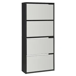 Meuble à chaussures Lund à 4 abattants avec miroir noir en.casa