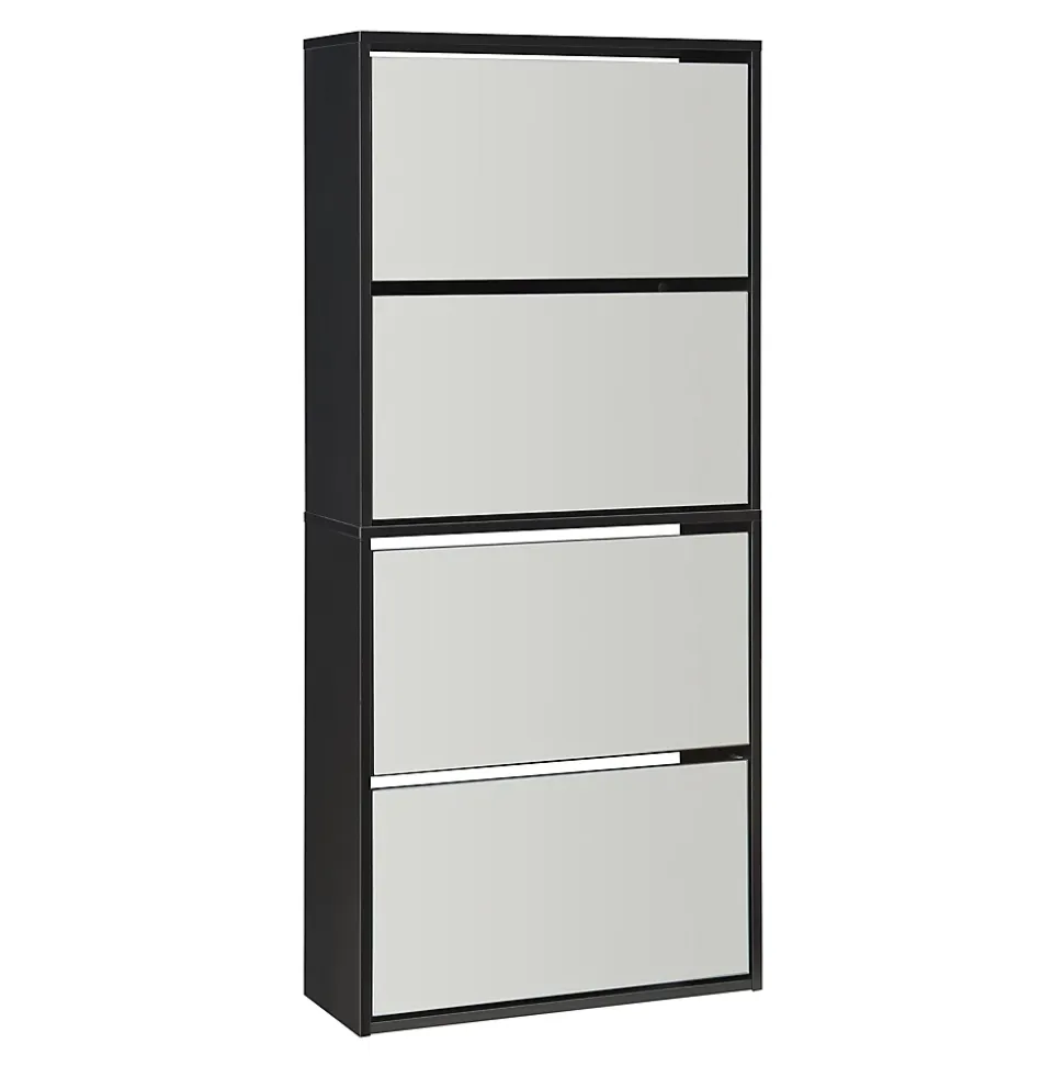 Meuble à chaussures Lund à 4 abattants avec miroir noir en.casa