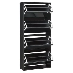 Meuble à chaussures Lund à 4 abattants avec miroir noir en.casa
