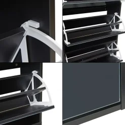 Meuble à chaussures Lund à 4 abattants avec miroir noir en.casa