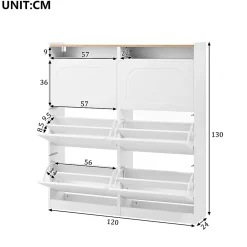 Meuble à Chaussures Meuble d'Entrée avec 6 Abattants et 2 Niches Ouvertes, Éclairage LED Intégré - MDF - Blanc et Bois Naturel