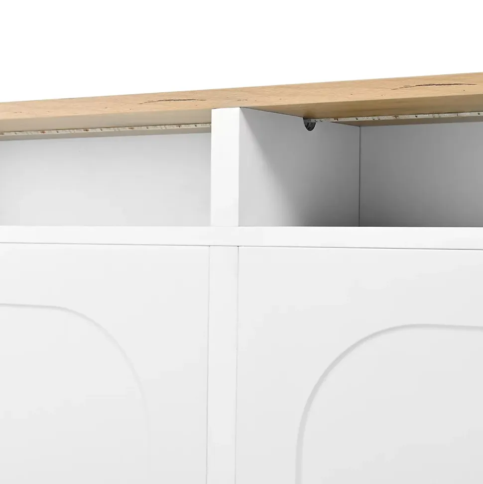 Meuble à Chaussures Meuble d'Entrée avec 6 Abattants et 2 Niches Ouvertes, Éclairage LED Intégré - MDF - Blanc et Bois Naturel