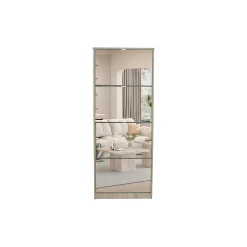 Meuble à chaussures MEXICO 4 tiroirs avec miroirs Coloris chene sonoma Rangement vertical contemporain