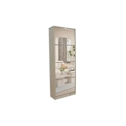 Meuble à chaussures MEXICO 4 tiroirs avec miroirs Coloris chene sonoma Rangement vertical contemporain
