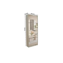 Meuble à chaussures MEXICO 4 tiroirs avec miroirs Coloris chene sonoma Rangement vertical contemporain