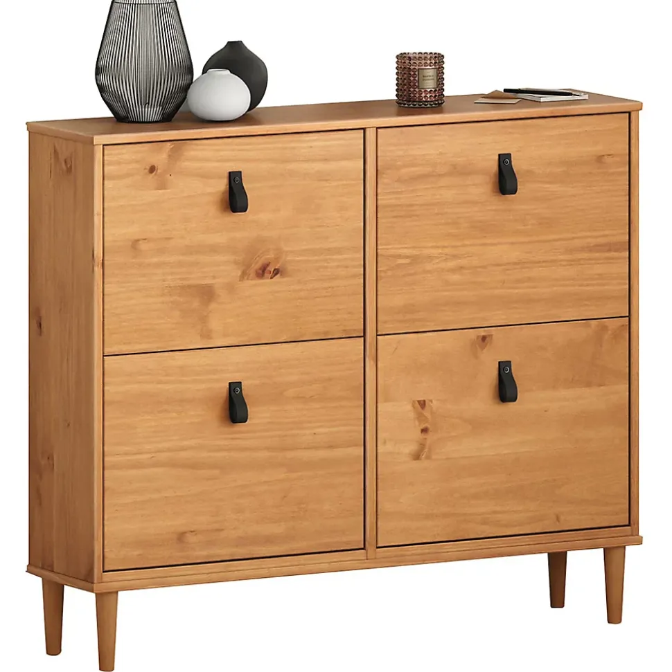 Meuble à chaussures MIKKA avec 4 abattants en pin massif lasuré chêne