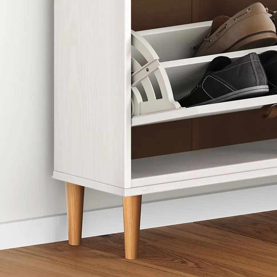Meuble à chaussures MIKKA avec 4 abattants en pin massif lasuré blanc/chêne