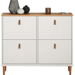 Meuble à chaussures MIKKA avec 4 abattants en pin massif lasuré blanc/chêne