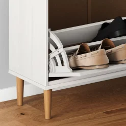Meuble à chaussures MIKKA avec 2 abattants et 1 tiroir en pin massif coloris blanc/chêne