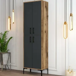 Meuble à chaussures Mimosa, Meuble à chaussures, Armoire polyvalente, Rangement pour chaussures, 60x35h200 cm, Noyer et Anthracite