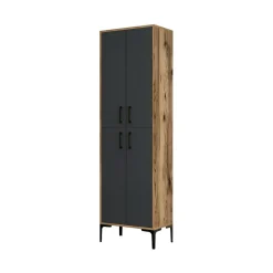 Meuble à chaussures Mimosa, Meuble à chaussures, Armoire polyvalente, Rangement pour chaussures, 60x35h200 cm, Noyer et Anthracite