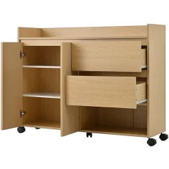 Meuble à Chaussures Mobile avec Étagères Réglables et Espaces Ouverts, MDF avec Roulettes - 110x35x86 cm, Naturel