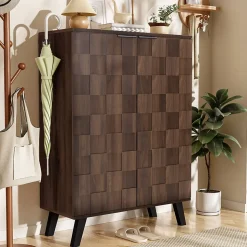 Meuble à Chaussures Moderne, Meuble d'entrée avec Étagères Réglables en PB - 80x35,5x110 cm - Bois Foncé
