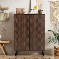 Meuble à Chaussures Moderne, Meuble d'entrée avec Étagères Réglables en PB - 80x35,5x110 cm - Bois Foncé