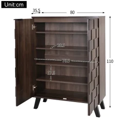 Meuble à Chaussures Moderne, Meuble d'entrée avec Étagères Réglables en PB - 80x35,5x110 cm - Bois Foncé