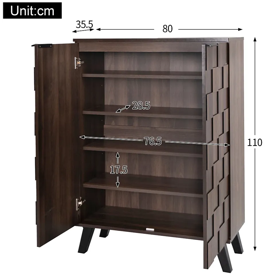 Meuble à Chaussures Moderne, Meuble d'entrée avec Étagères Réglables en PB - 80x35,5x110 cm - Bois Foncé