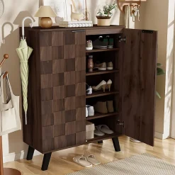 Meuble à Chaussures Moderne, Meuble d'entrée avec Étagères Réglables en PB - 80x35,5x110 cm - Bois Foncé