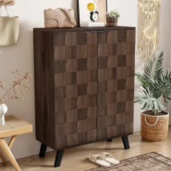 Meuble à Chaussures Moderne, Meuble d'entrée avec Étagères Réglables en PB - 80x35,5x110 cm - Bois Foncé