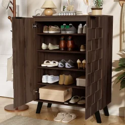 Meuble à Chaussures Moderne, Meuble d'entrée avec Étagères Réglables en PB - 80x35,5x110 cm - Bois Foncé