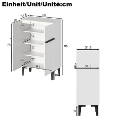 Meuble à Chaussures Moderne 2 Portes - avec Étagères Réglables - en Panneaux de Particules PB - 60x34,5x95 cm - Blanc