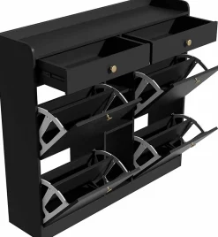 Meuble à Chaussures Moderne avec 4 Portes battantes, Multifonctionnel Armoire de Rangement avec 2 tiroirs et 3 Compartiments,noir