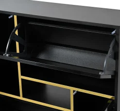 Meuble à chaussures moderne, meuble à chaussures noir avec façade brillante et éclairage LED 16 couleurs (80 x 25 x 96 cm)
