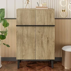 Meuble à Chaussures Moderne 2 Portes - avec Étagères Réglables - en Panneaux de Particules PB - 60x34,5x95 cm - Bois