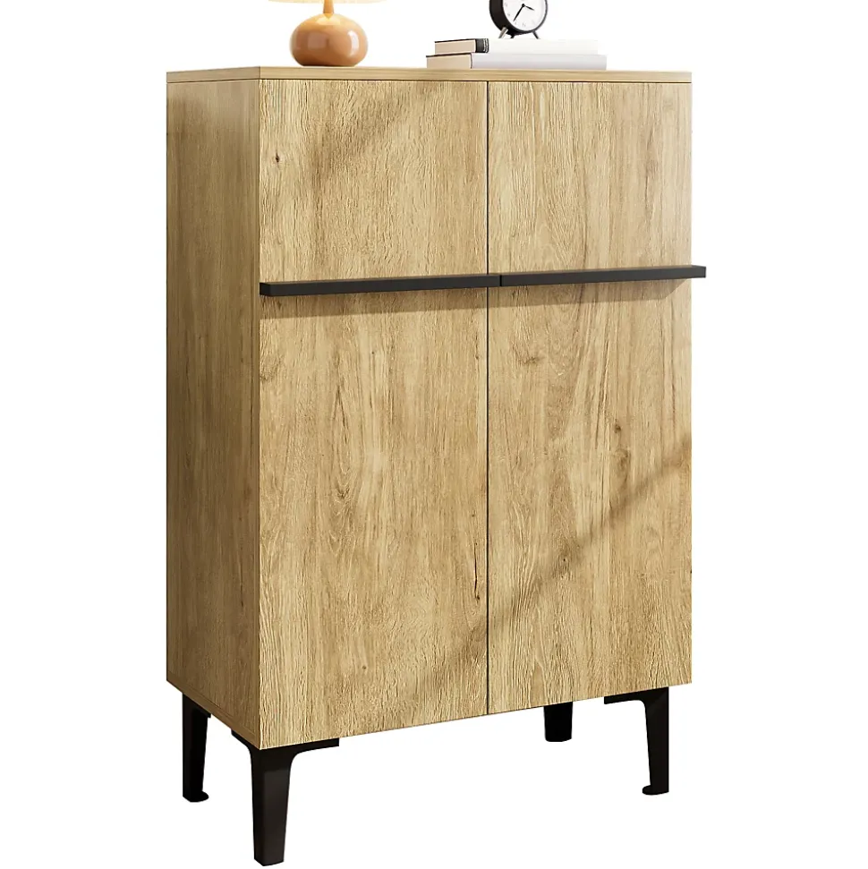 Meuble à Chaussures Moderne 2 Portes - avec Étagères Réglables - en Panneaux de Particules PB - 60x34,5x95 cm - Bois